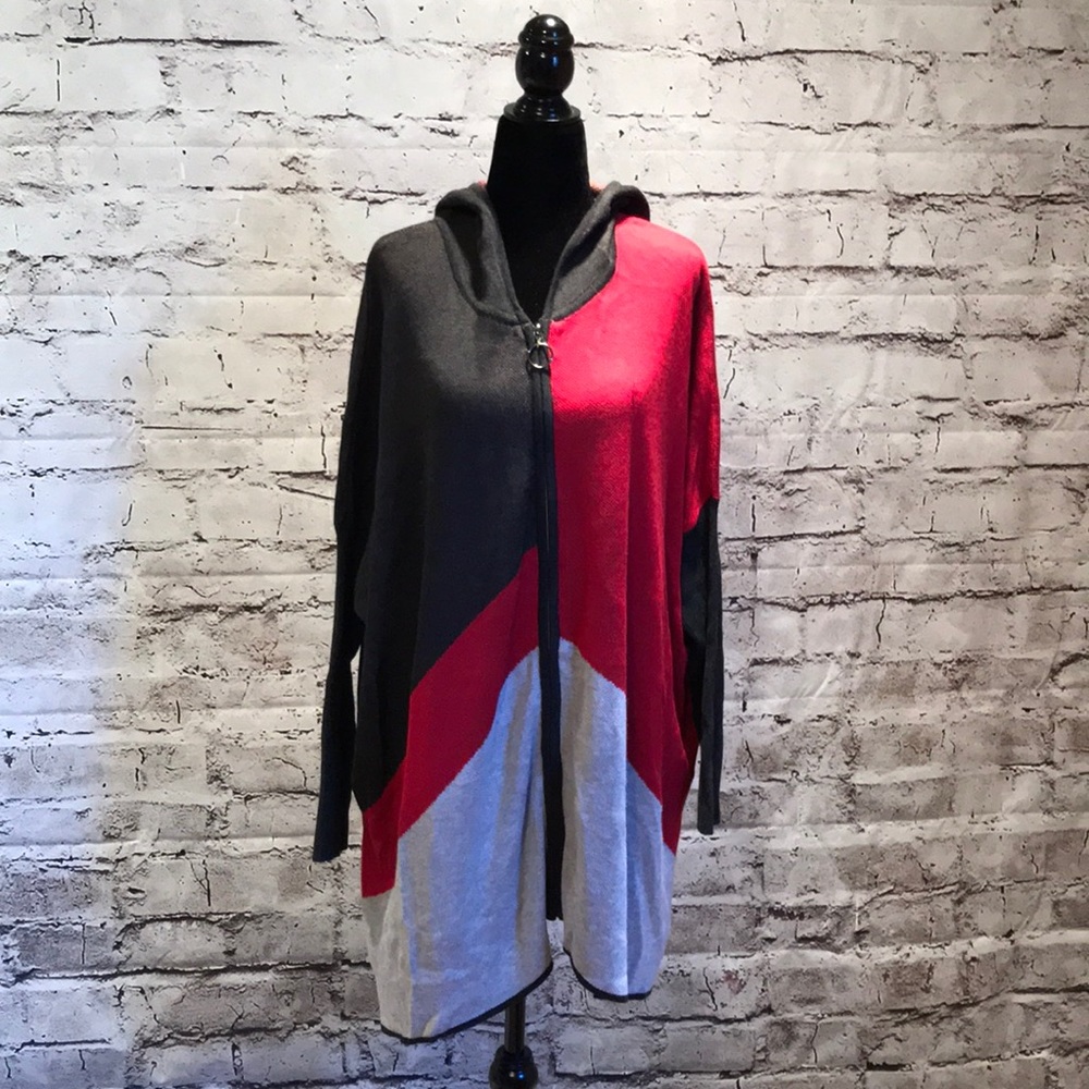 Color block hoodie oversized long zip up